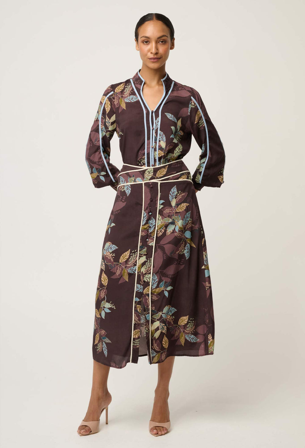 Once Was | Harper Viscose Faille Criss Cross Waist Panel Skirt | Ember Vines - Dutch Hideout
