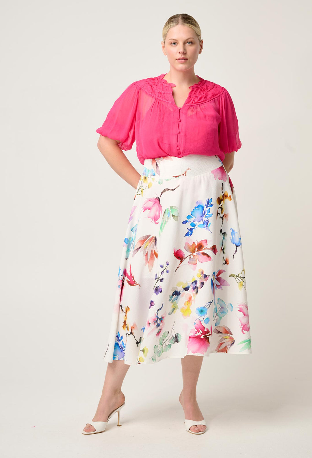 Once Was | Pandorea Viscose Dobby Yoke Skirt | Plume Blossom
