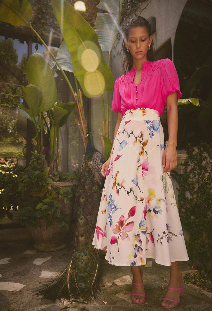 Once Was | Pandorea Viscose Dobby Yoke Skirt | Plume Blossom