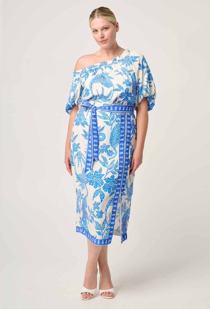 Once Was | Zenobia Viscose Dobby Midi Skirt | Azure Mosaic