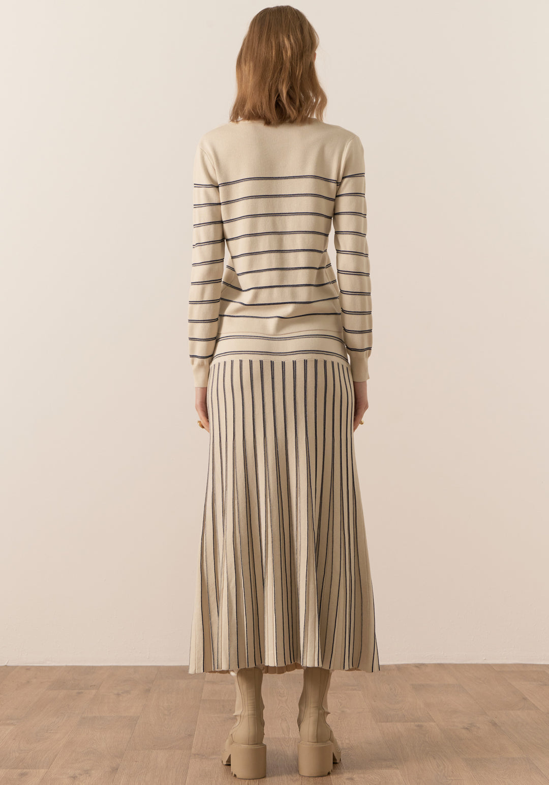 POL Clothing | Gizelle Lurex Striped Knit | Ivory / Ink