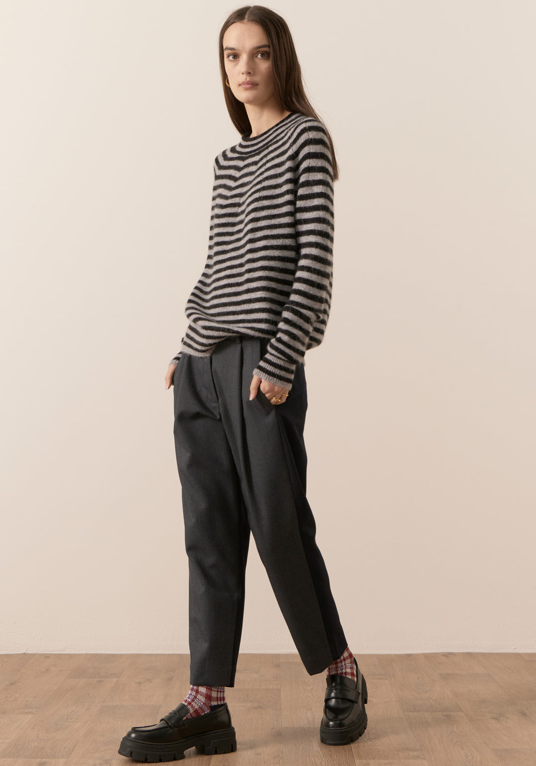 POL Clothing | Jane Striped Knit | Black / Silver