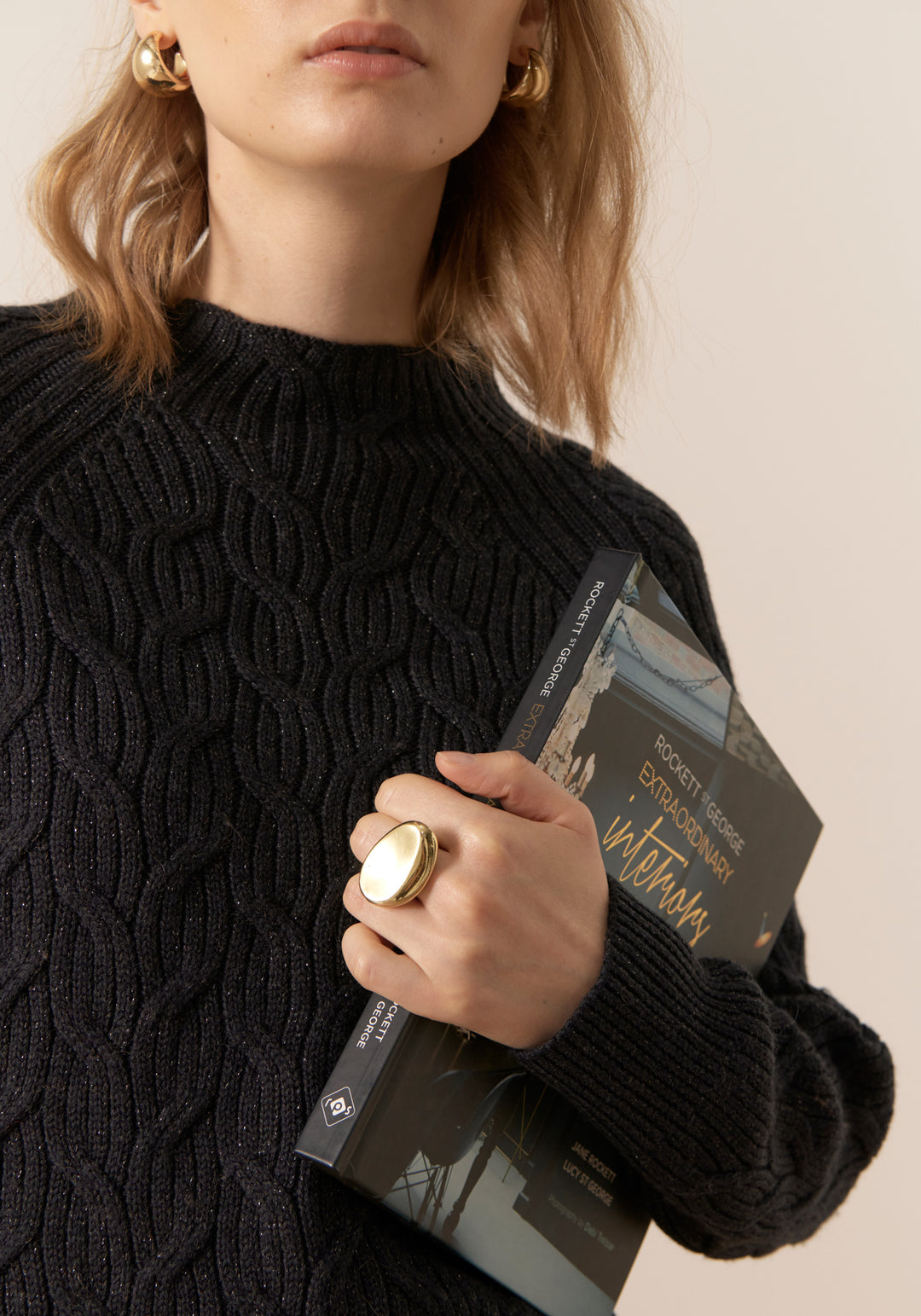 POL Clothing | Bennet Lurex Cable Knit | Charcoal