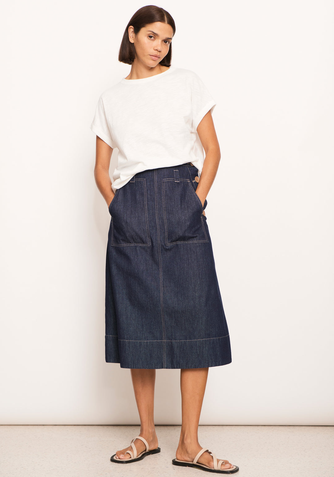 POL Clothing | Raydel Denim Skirt | Dark Wash