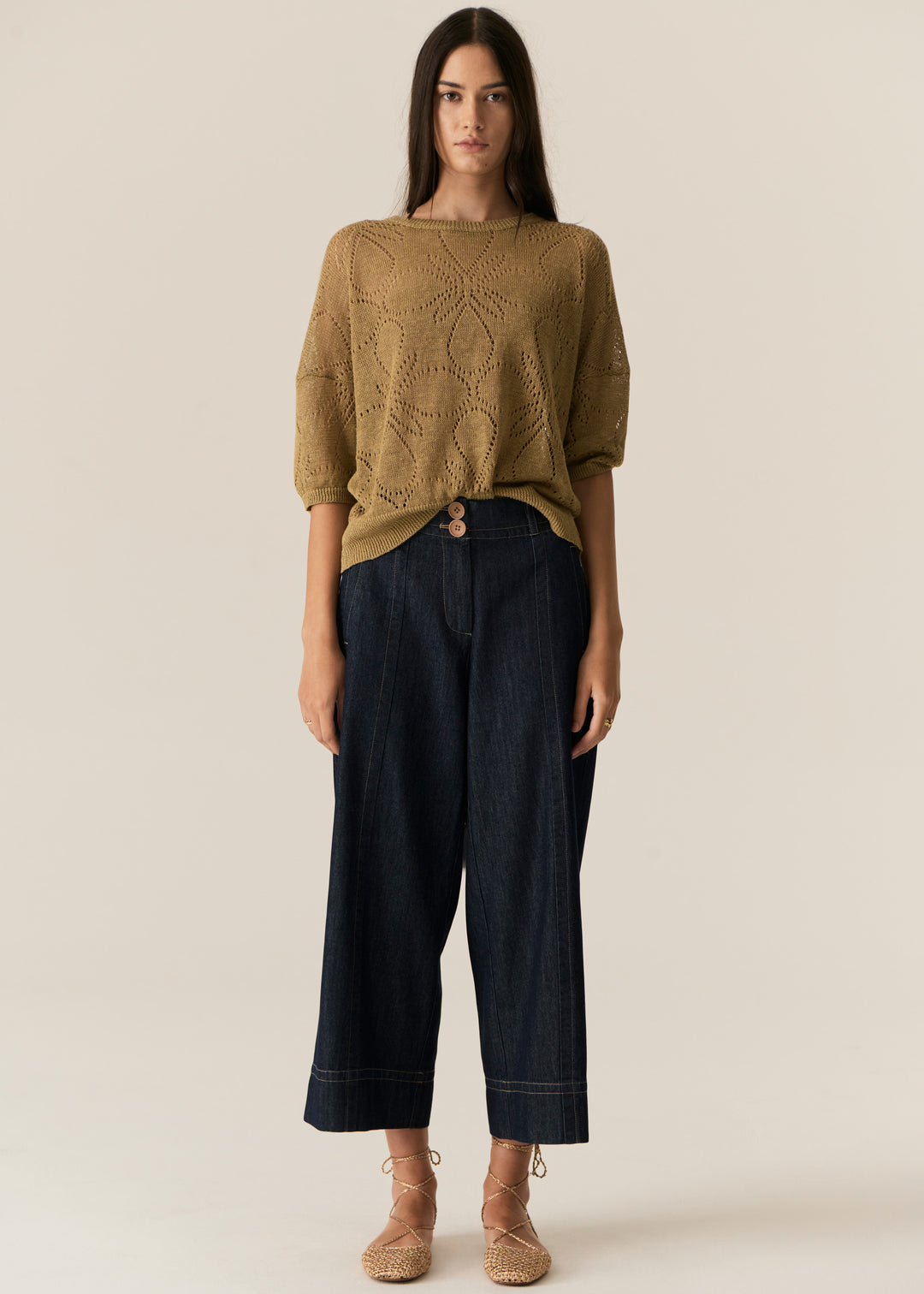 POL Clothing | Milton Pointelle Tee | Khaki