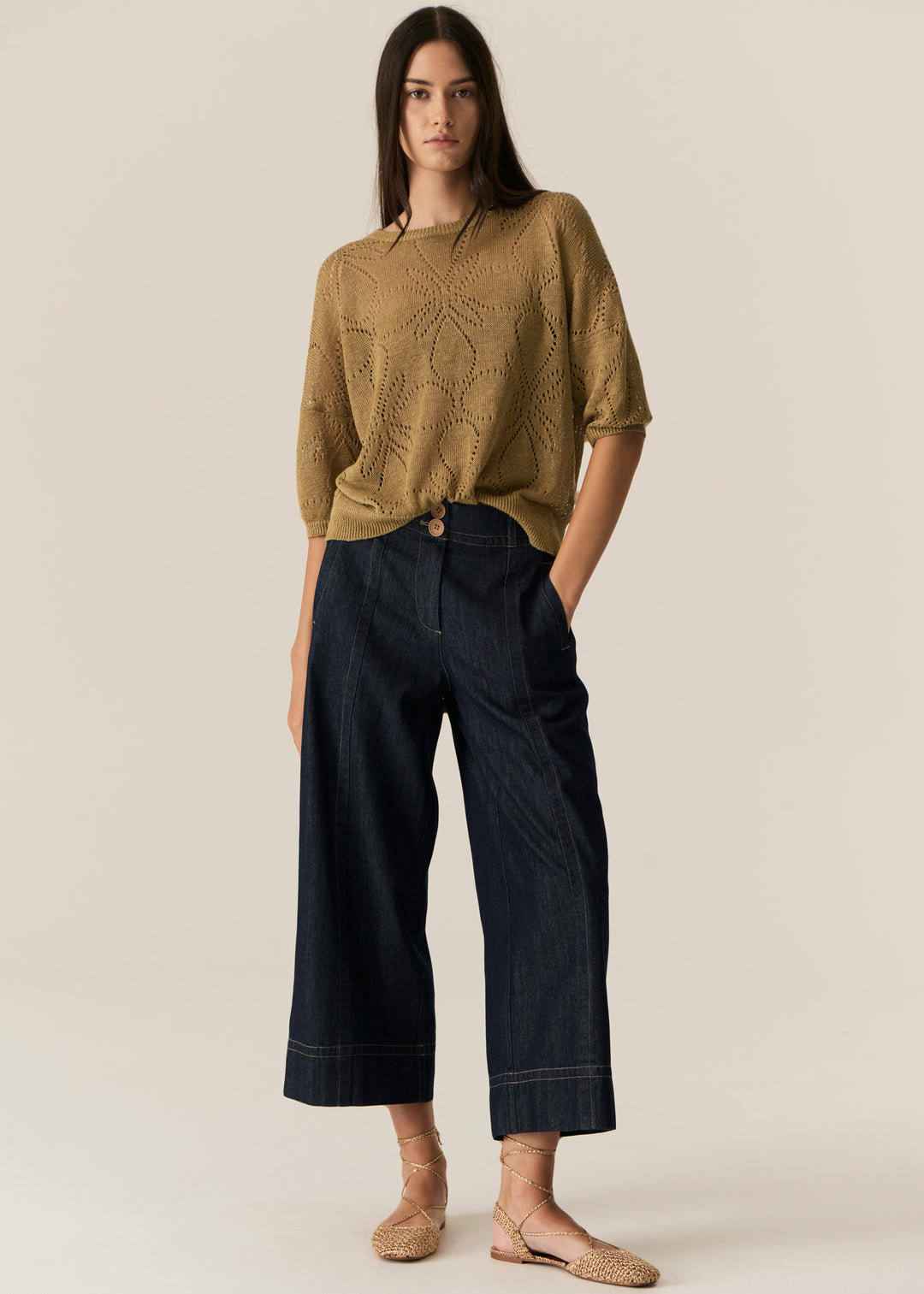 POL Clothing | Milton Pointelle Tee | Khaki