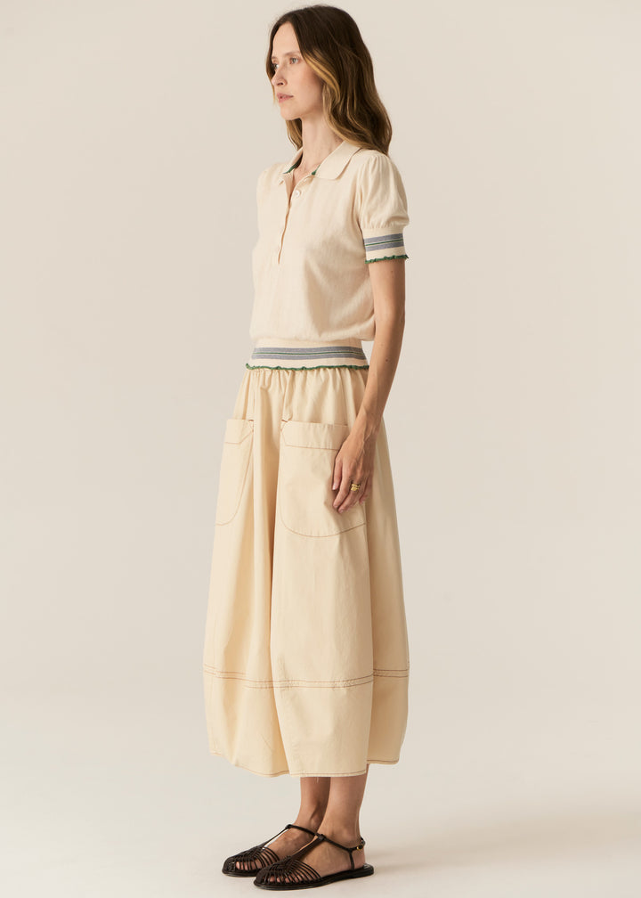Pol Clothing | Lask Knit Polo | Ecru/Green