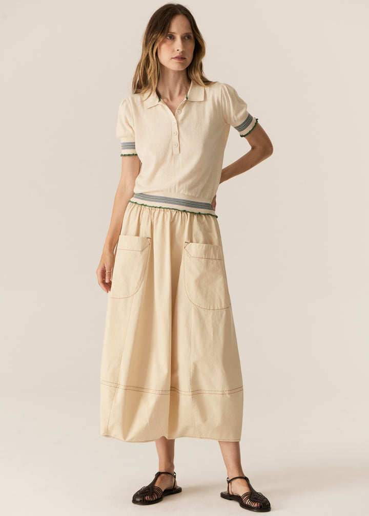 Pol Clothing | Lask Knit Polo | Ecru/Green