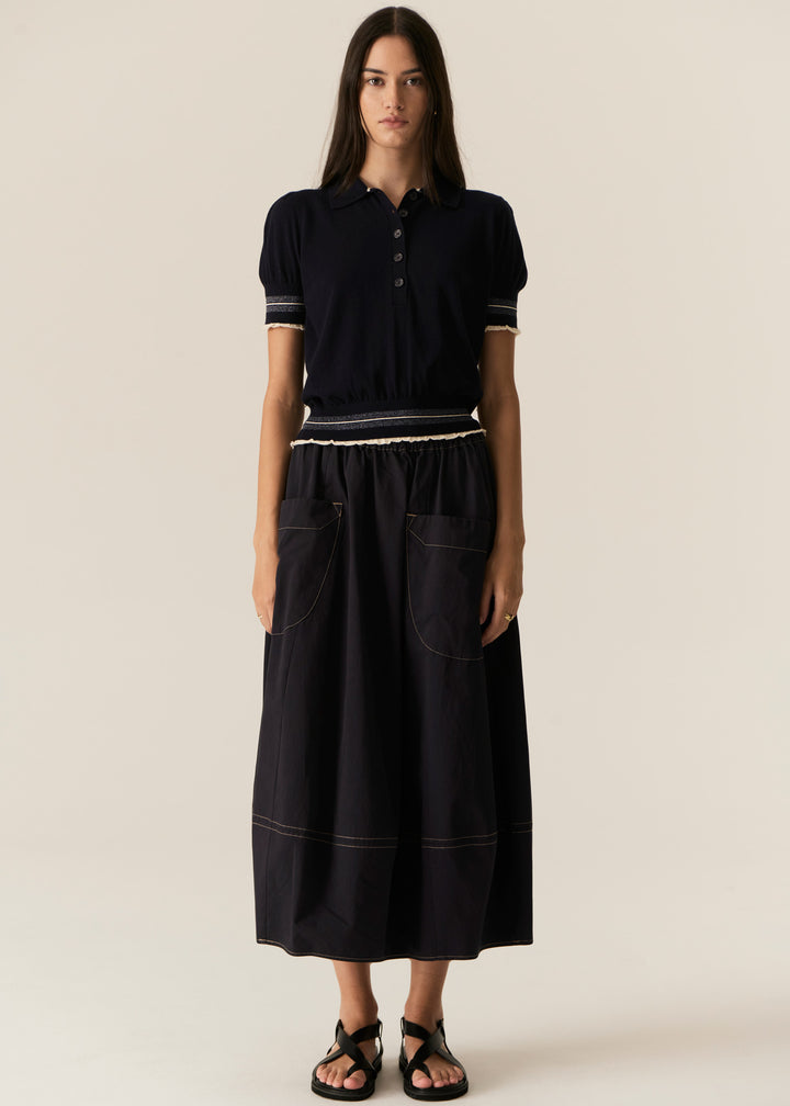 Pol Clothing | Lask Knit Polo | Ink / Ecru