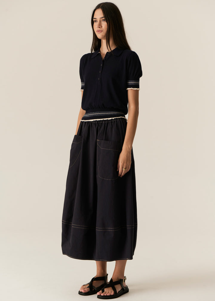Pol Clothing | Lask Knit Polo | Ink / Ecru