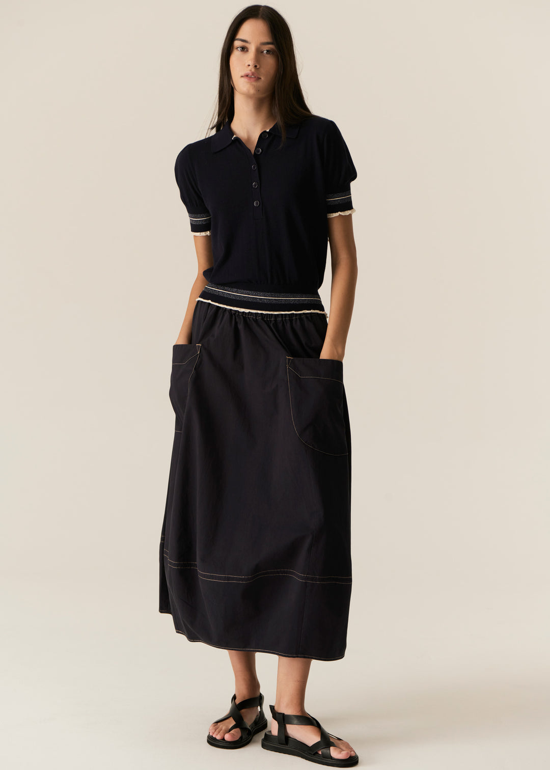 Pol Clothing | Lask Knit Polo | Ink / Ecru