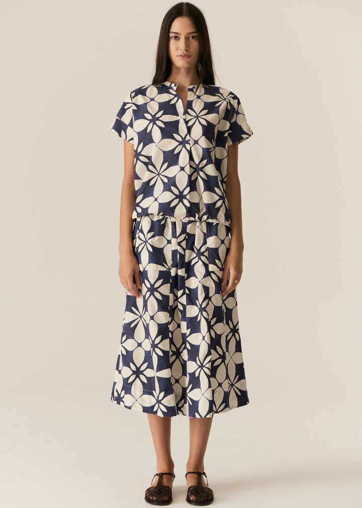 POL Clothing | Turin Drawcord Skirt | Blue Turin