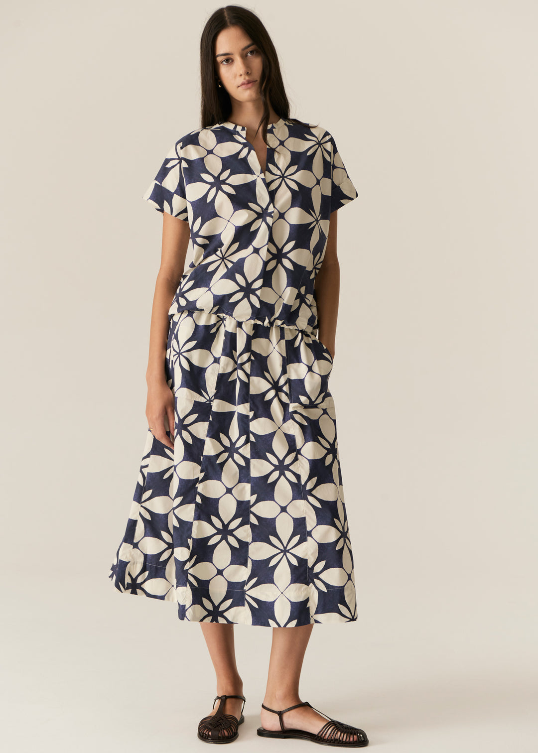 POL Clothing | Turin Drawcord Skirt | Blue Turin