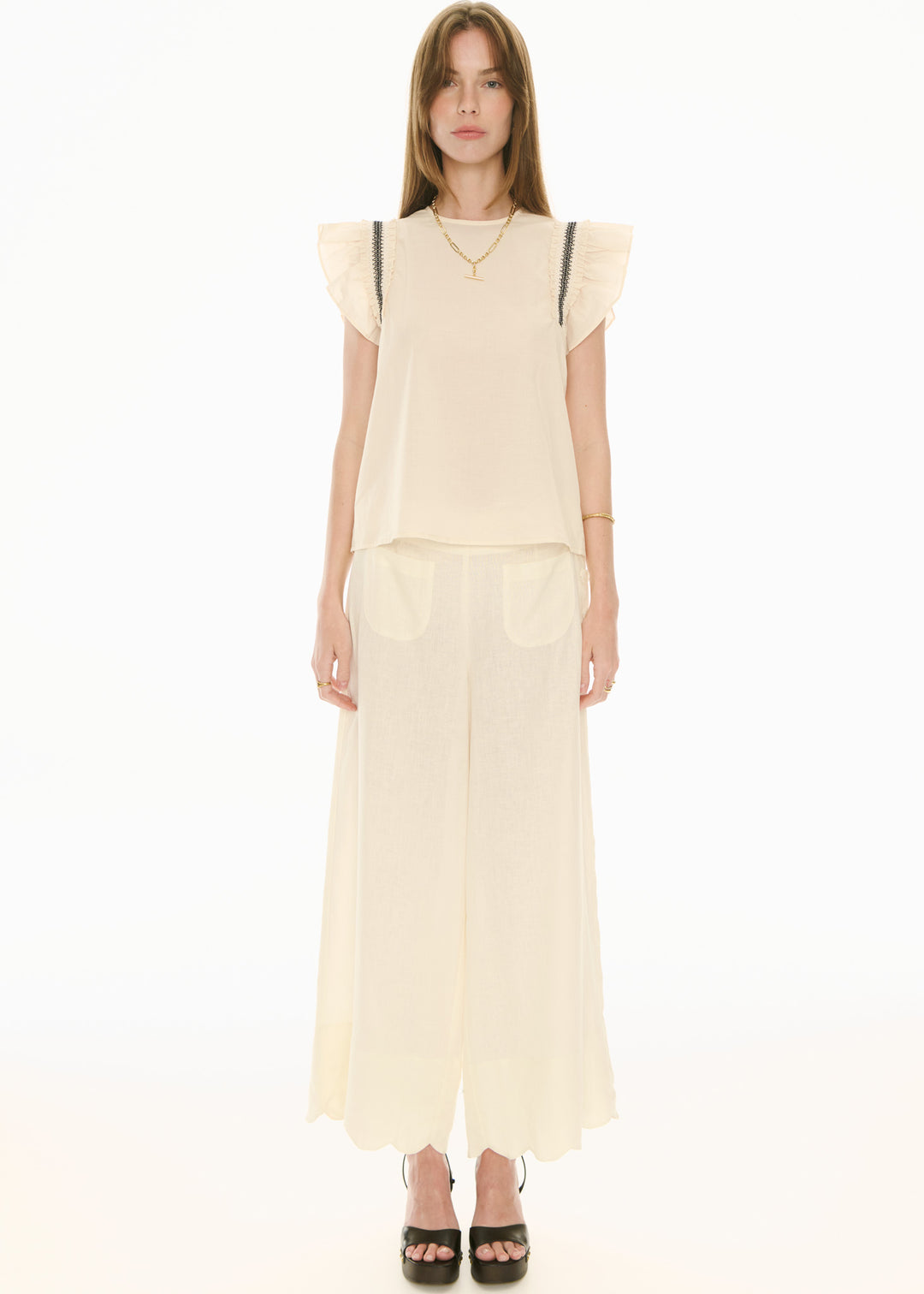 POL Clothing | Nova Frill Top | Ivory