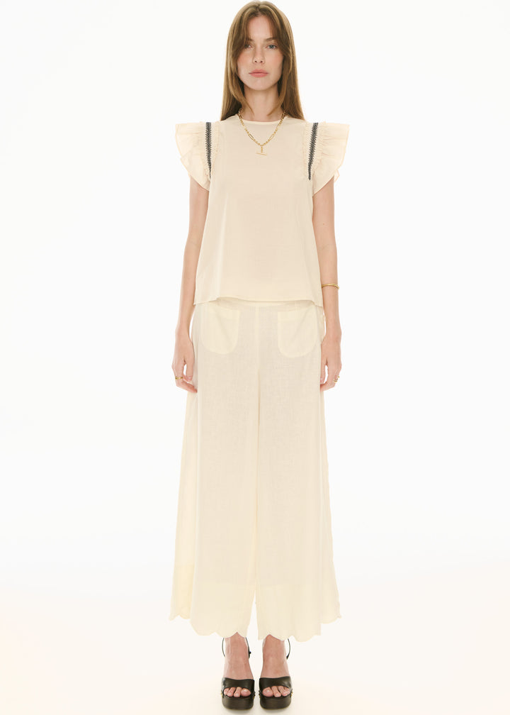 POL Clothing | Nova Frill Top | Ivory