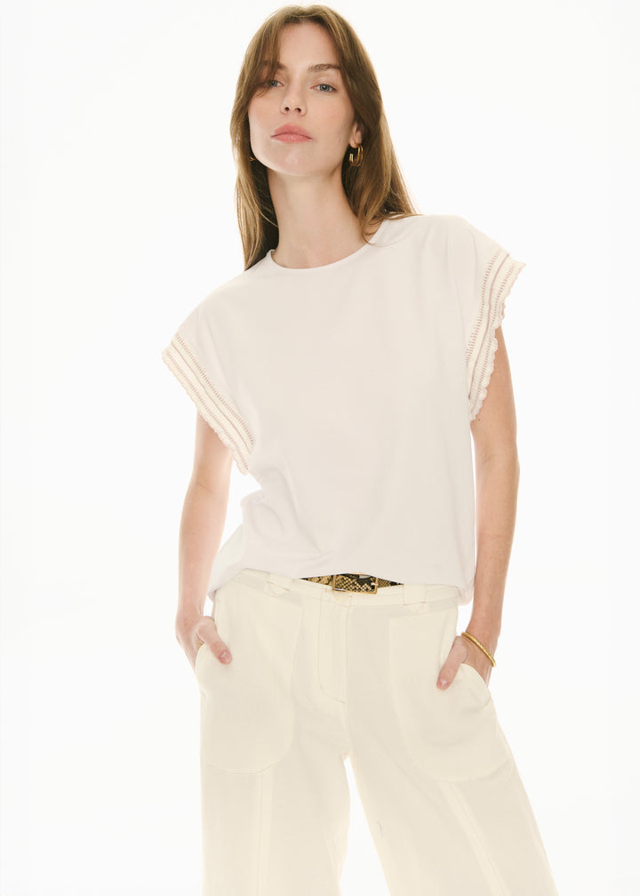POL Clothing | Orlo Tee Frill Sleeve | White
