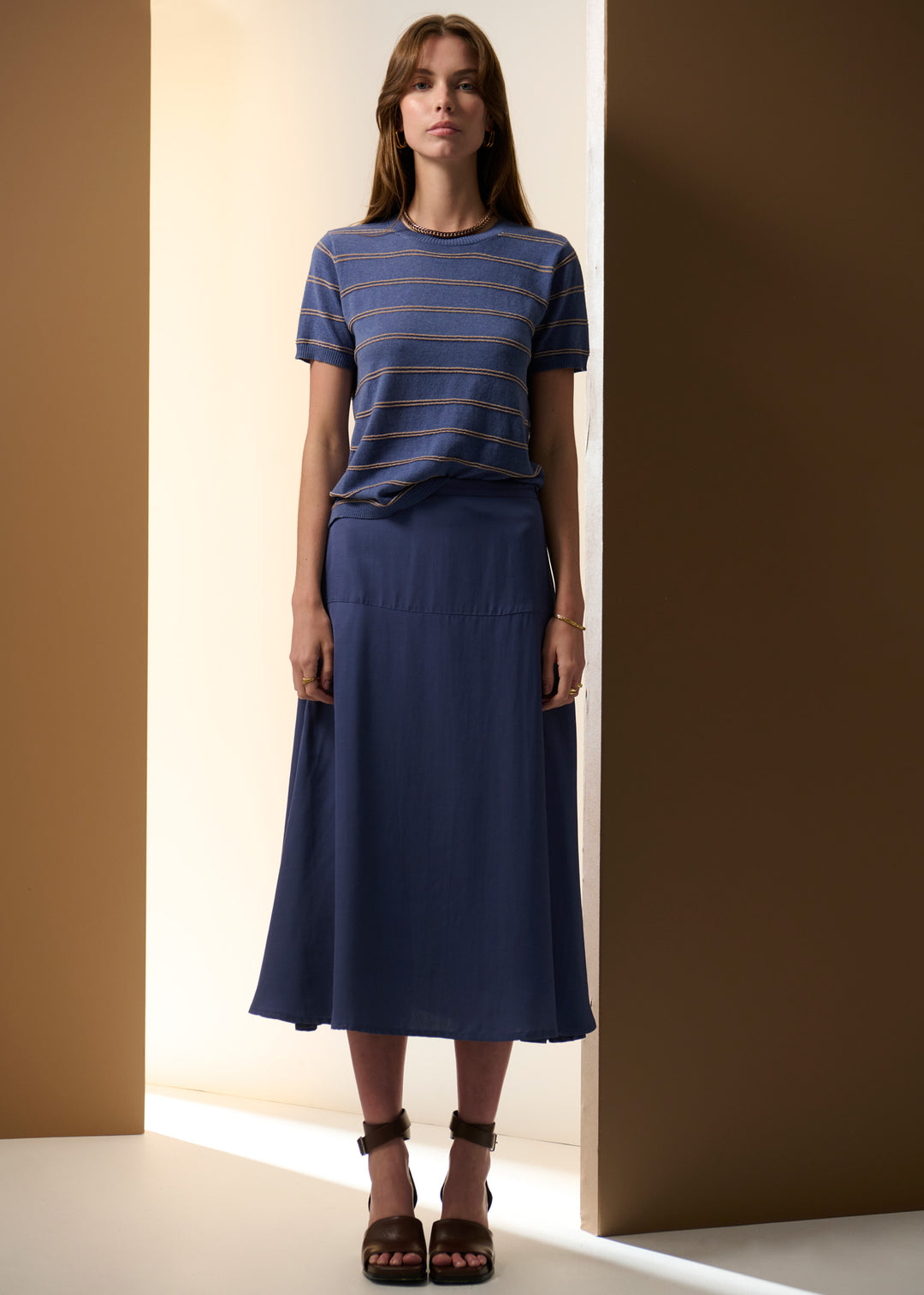 POL Clothing | Sable Tee Stripe | Blue / Gold - Dutch Hideout