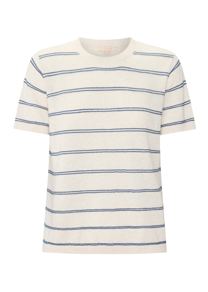 POL Clothing | Sable Tee Stripe | Pebble / Blue - Dutch Hideout