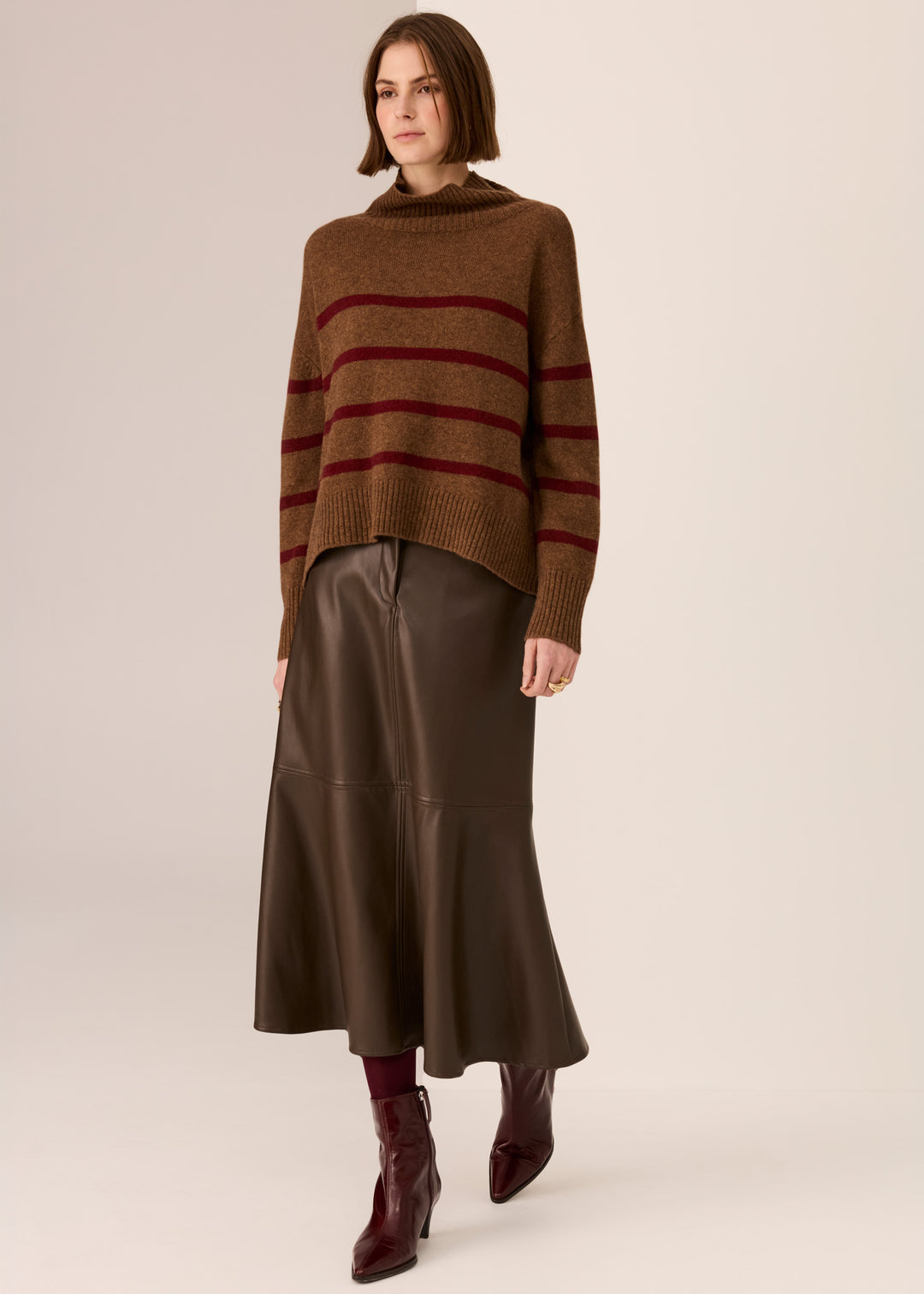 POL Clothing | Astor Stripe Knit | Toffee / Wine - Dutch Hideout