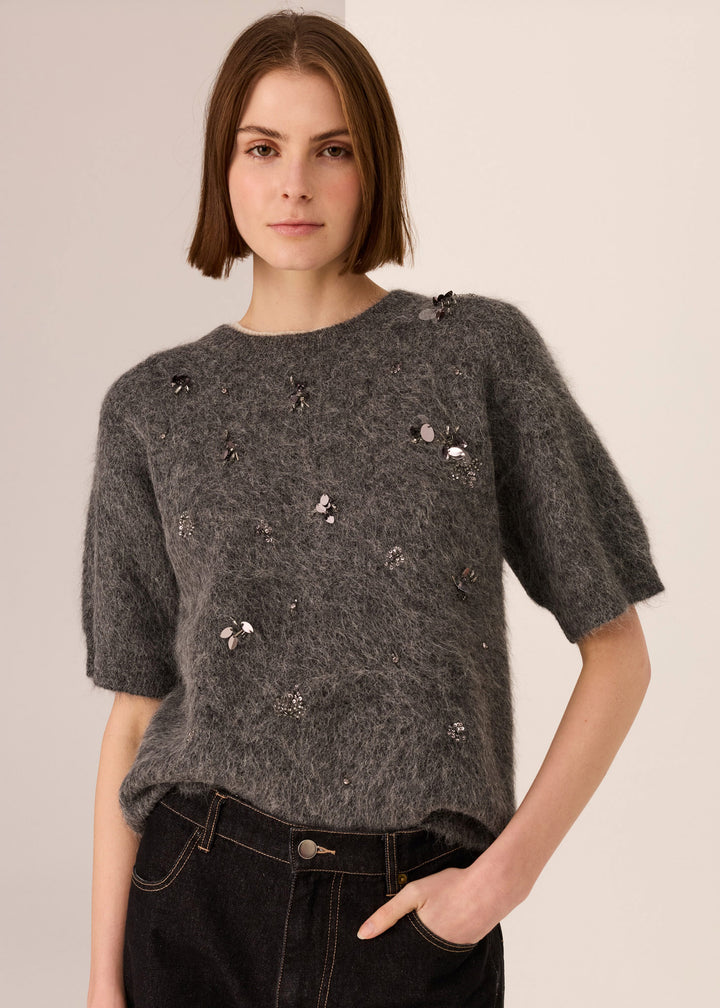 POL Clothing | Haviland Beaded Knit Tee | Charcoal