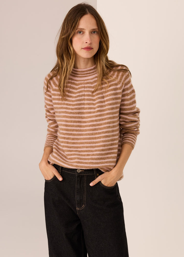 POL Clothing | Carmel Stripe Knit | Camel / Blush - Dutch Hideout