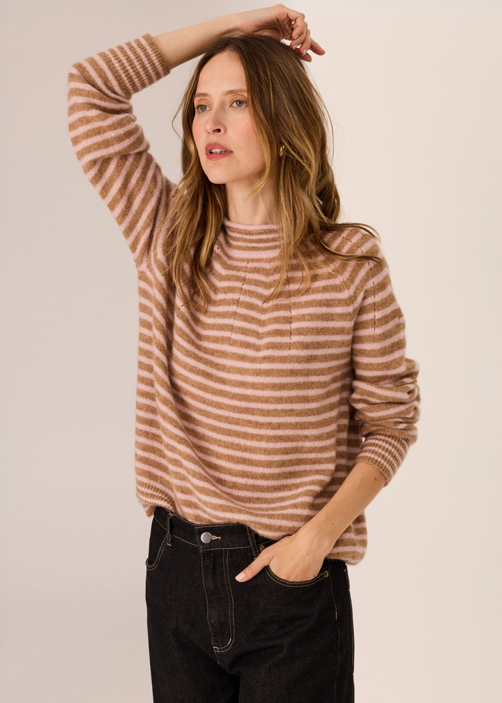 POL Clothing | Carmel Stripe Knit | Camel / Blush - Dutch Hideout