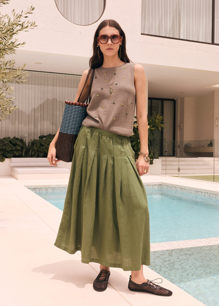 POL Frankie Pleat Skirt Fern
