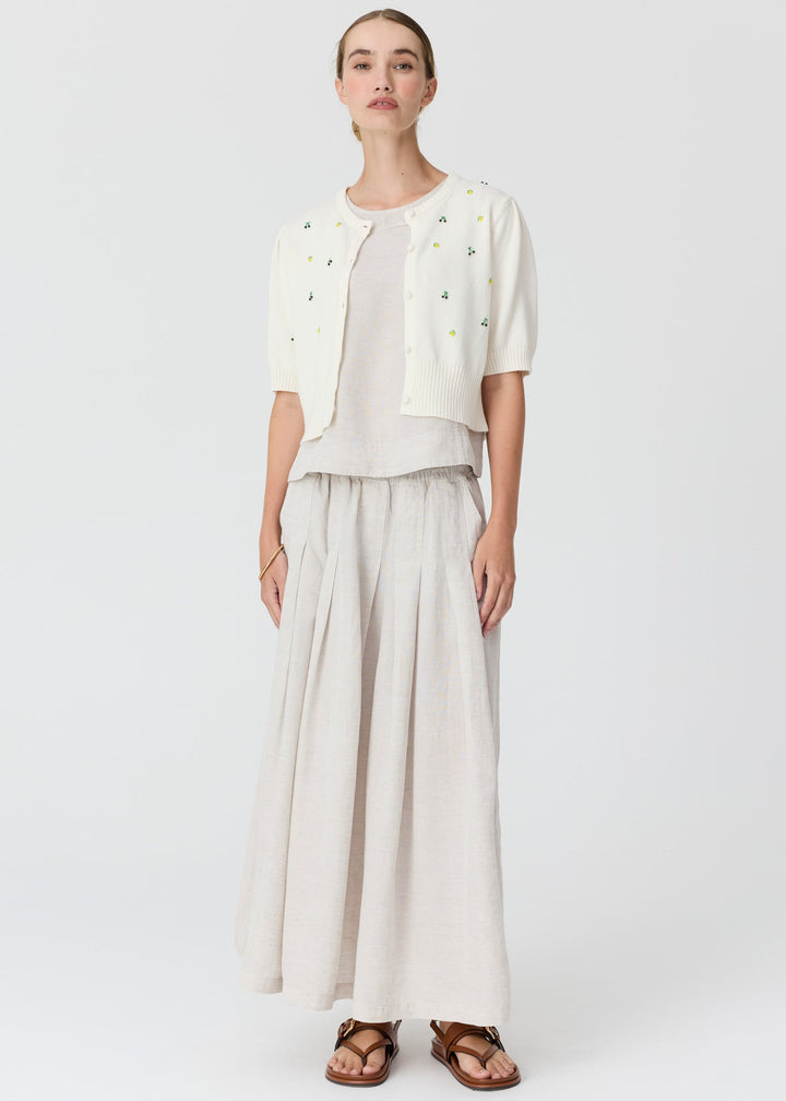 POL Viloa Beaded Short Sleeve Cardigan Chalk