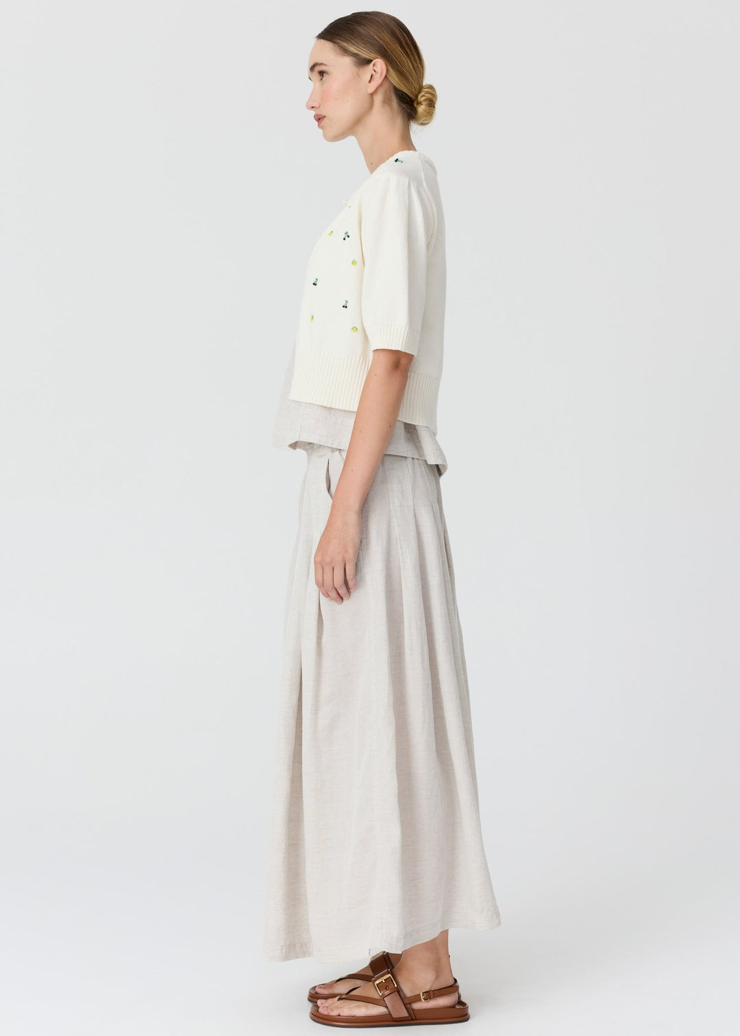 POL Viloa Beaded Short Sleeve Cardigan Chalk