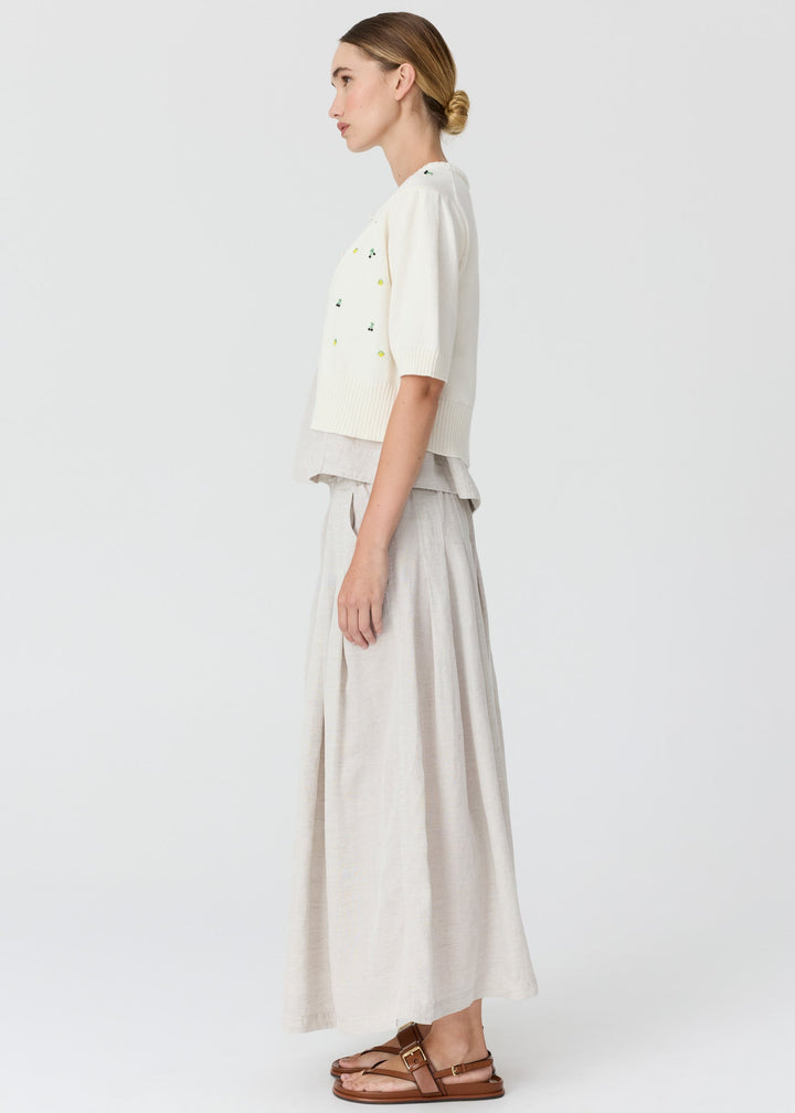 POL Viloa Beaded Short Sleeve Cardigan Chalk