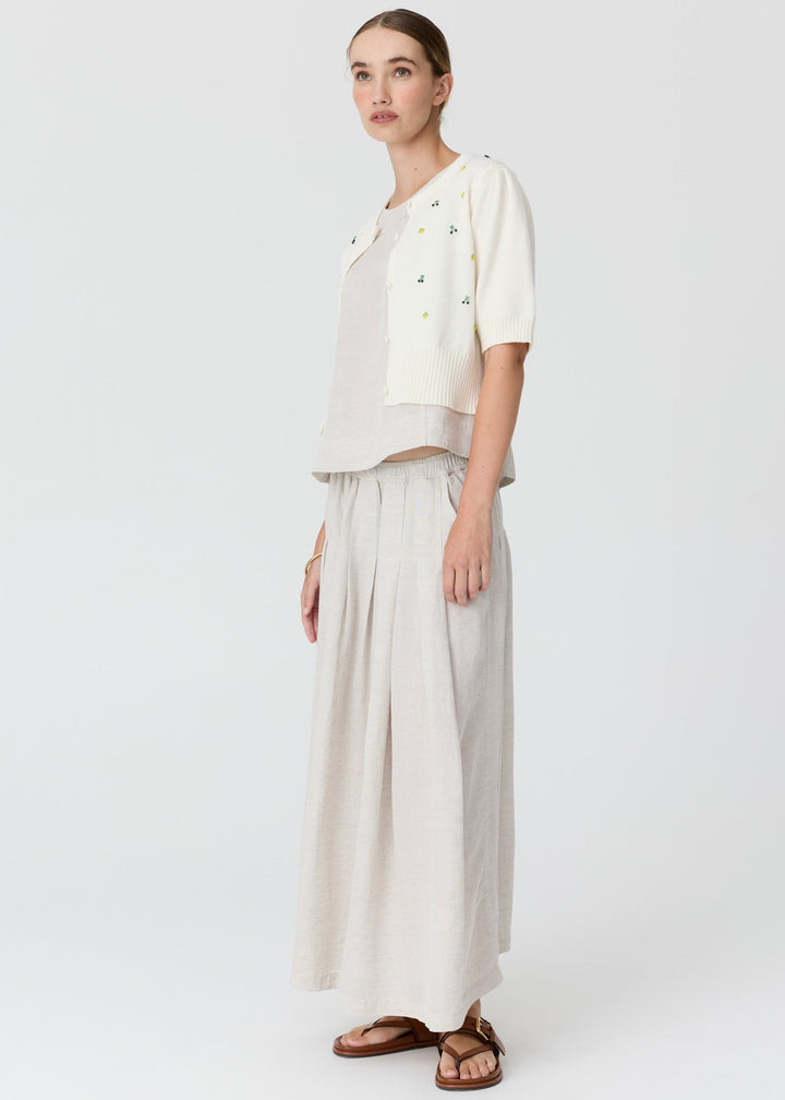 POL Viloa Beaded Short Sleeve Cardigan Chalk