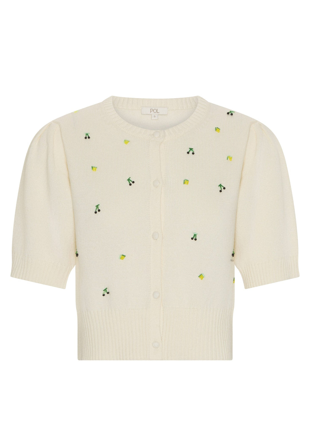POL Viloa Beaded Short Sleeve Cardigan Chalk
