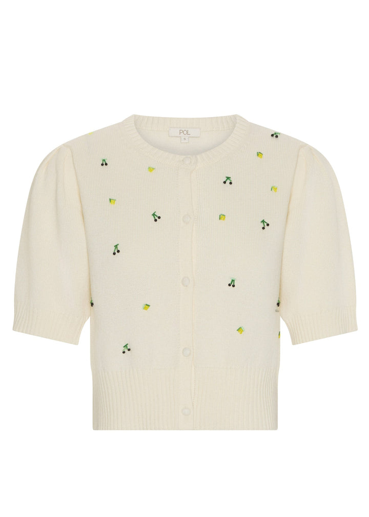 POL Viloa Beaded Short Sleeve Cardigan Chalk