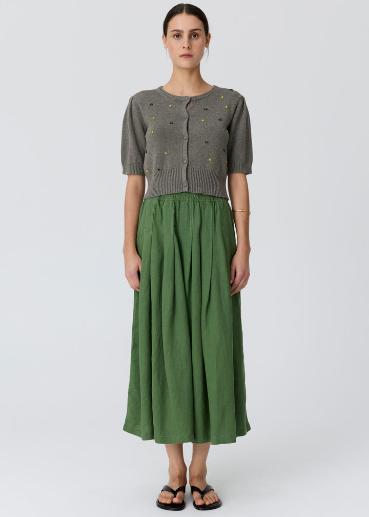 POL Viloa Beaded Short Sleeve Cardigan Moss