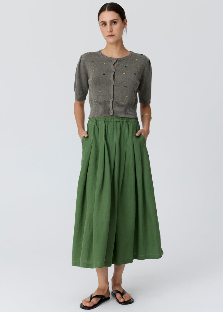 POL Viloa Beaded Short Sleeve Cardigan Moss
