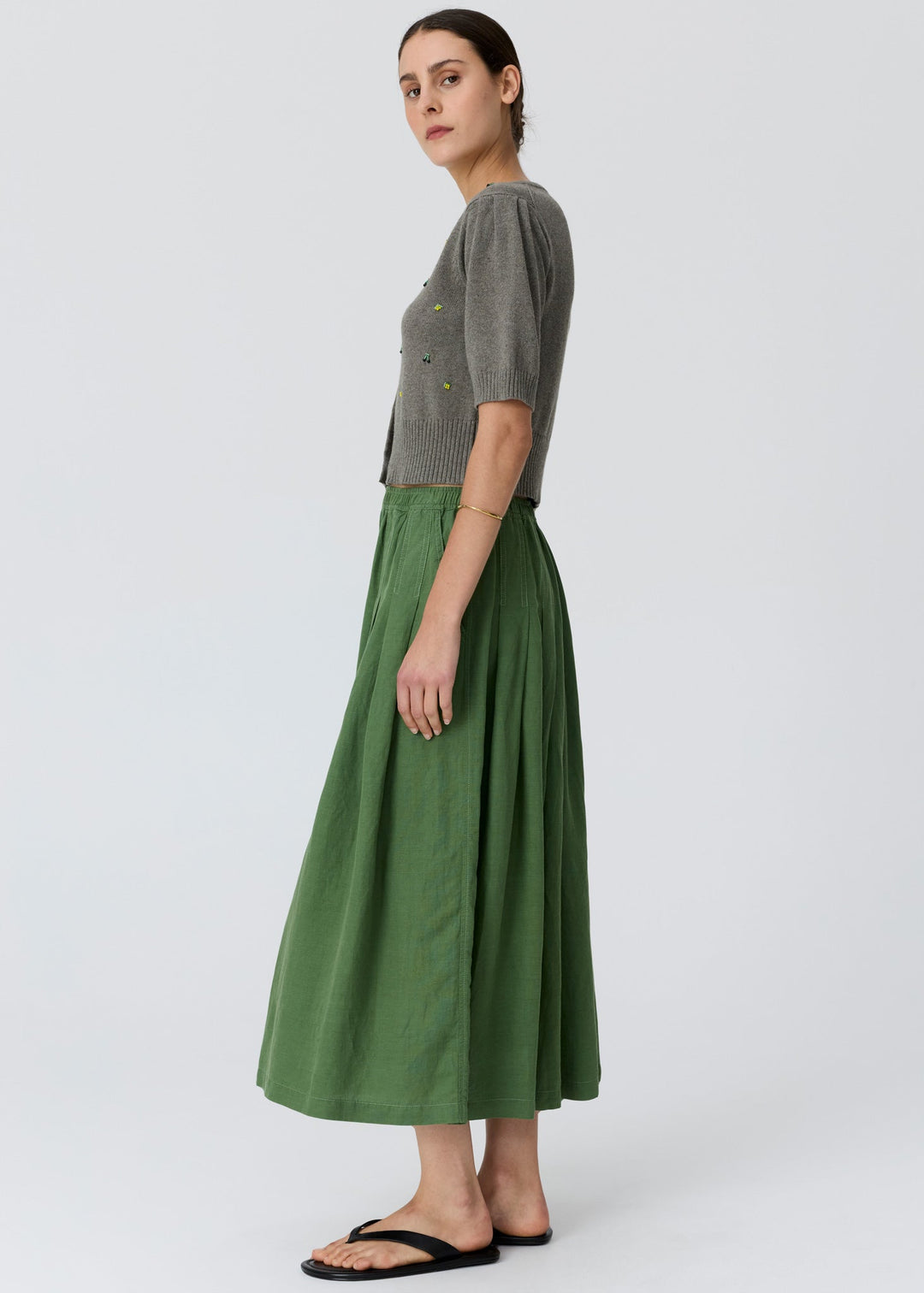 POL Viloa Beaded Short Sleeve Cardigan Moss
