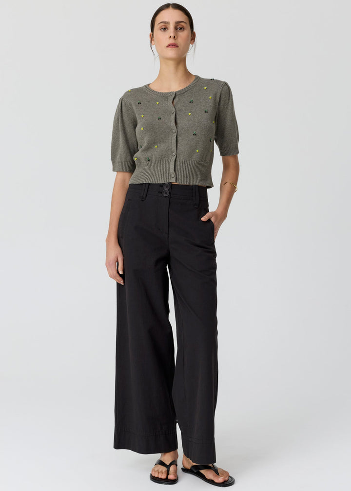 POL Viloa Beaded Short Sleeve Cardigan Moss