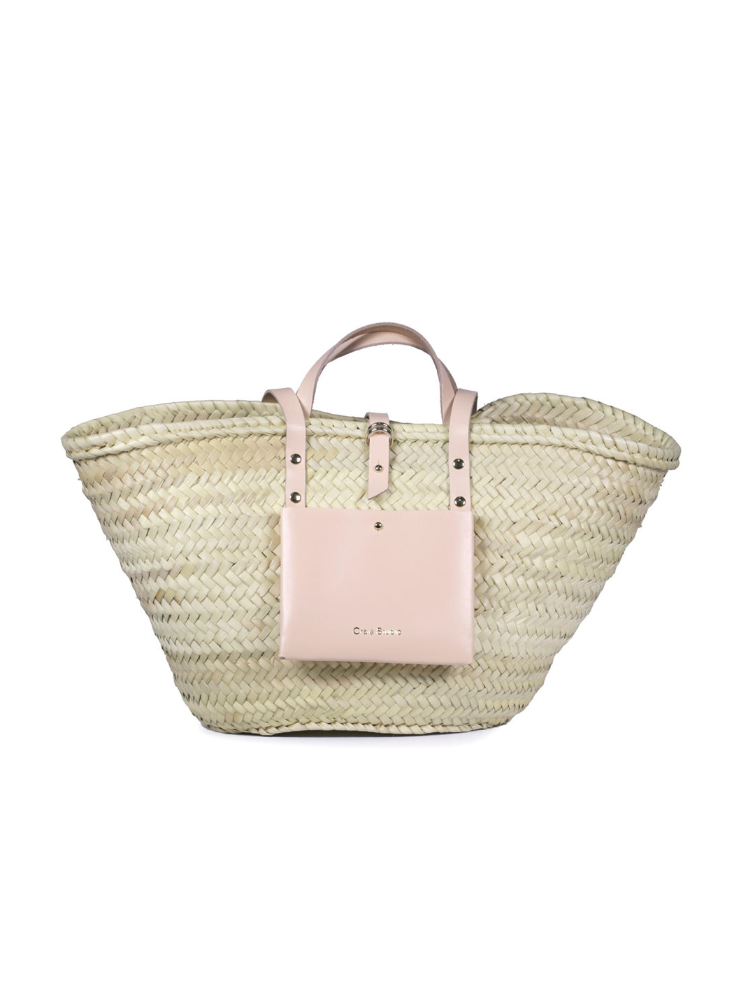 Craie Studio | Panier II Doum & Calf Leather Basket | Peche (Peach)