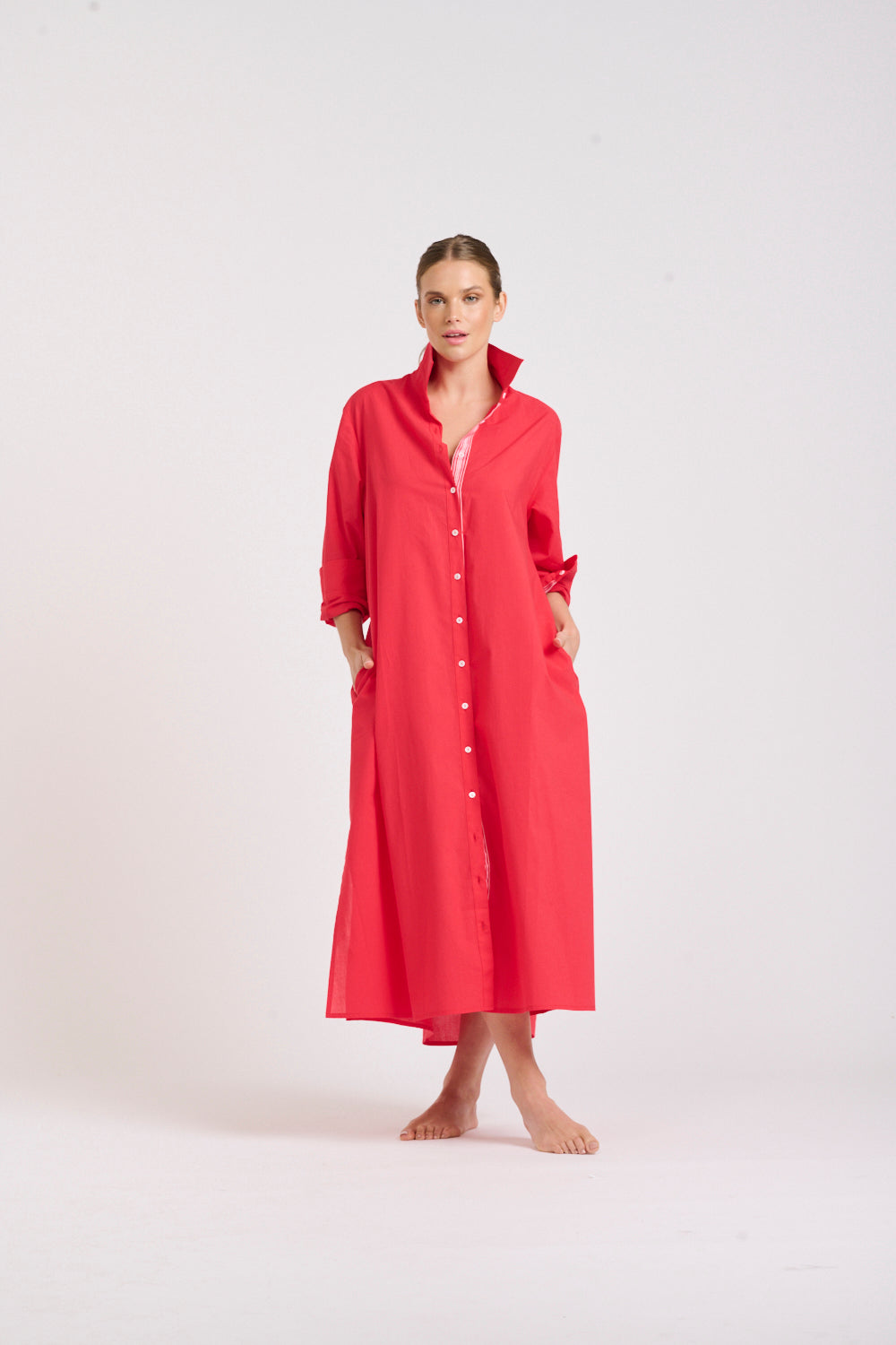 Shirty | The Pippa Oversized Longline Dress | Red / Pink Trim