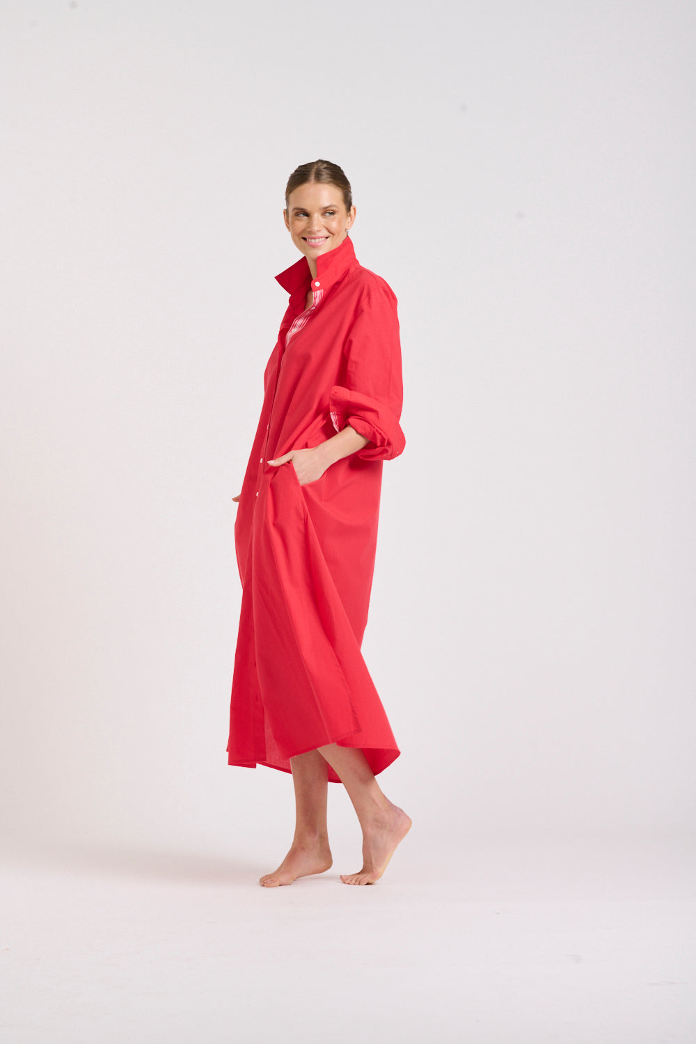 Shirty | The Pippa Oversized Longline Dress | Red / Pink Trim