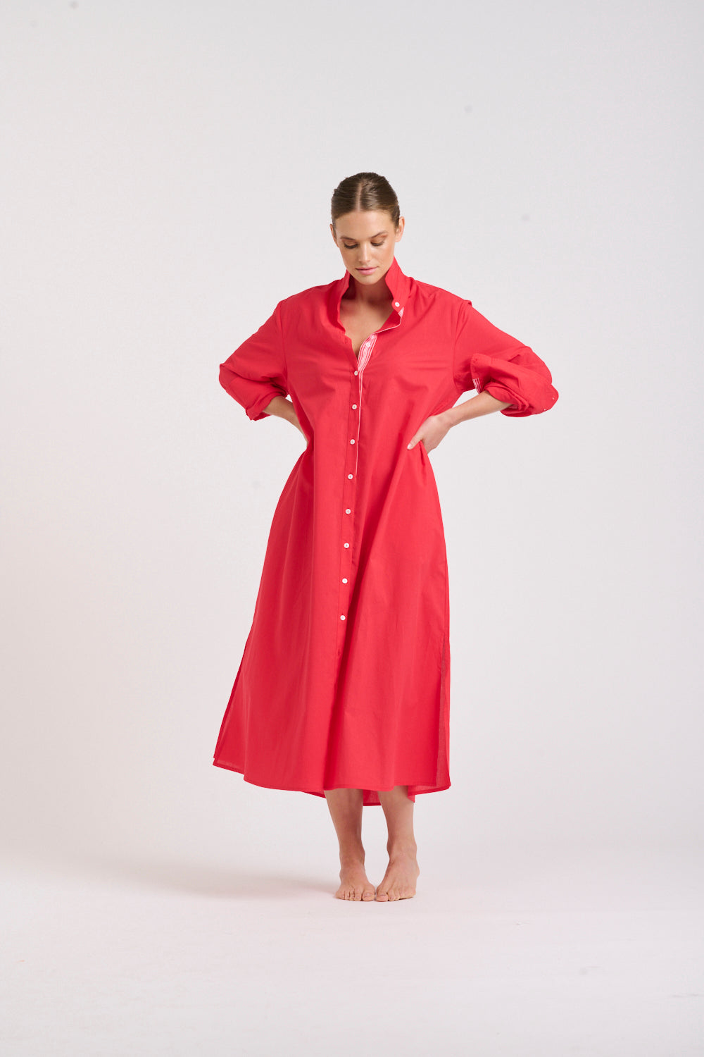 Shirty | The Pippa Oversized Longline Dress | Red / Pink Trim