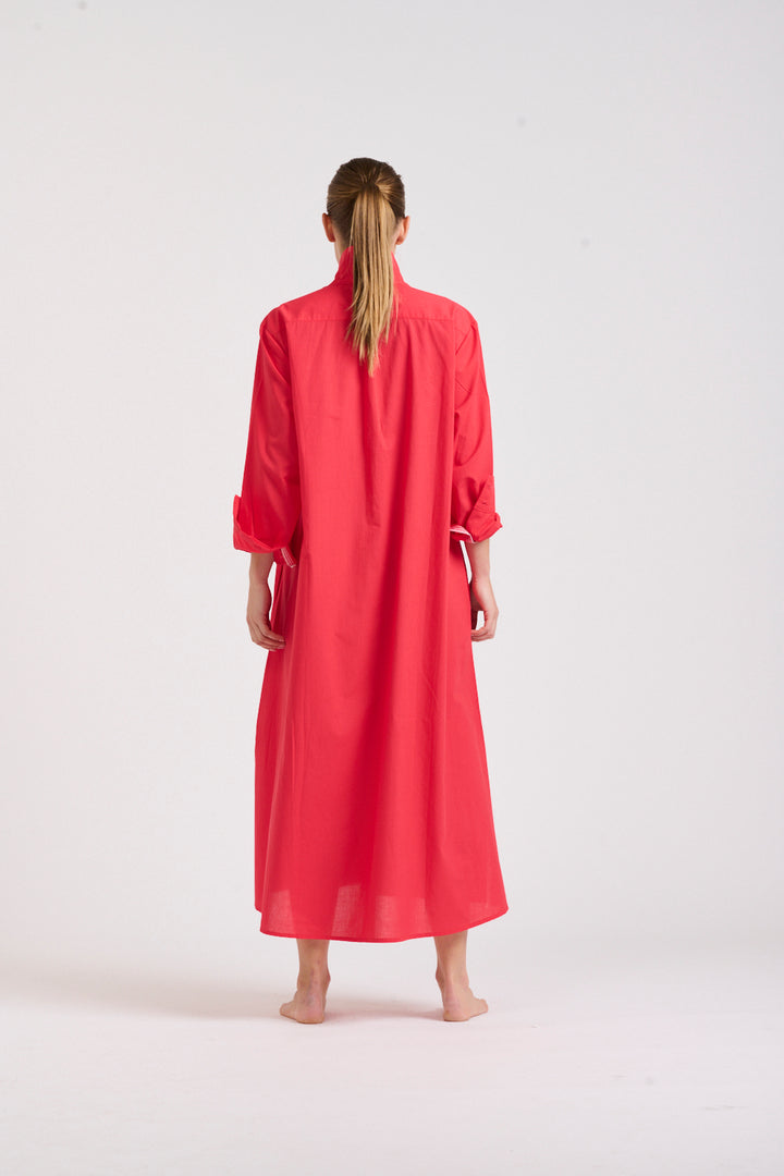 Shirty | The Pippa Oversized Longline Dress | Red / Pink Trim