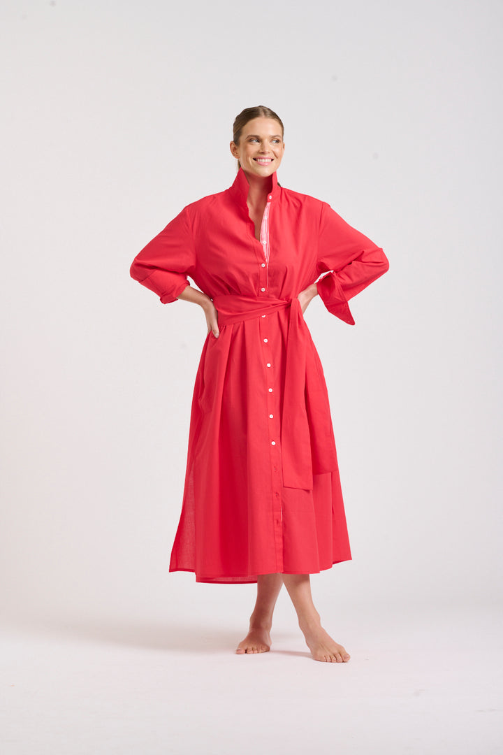 Shirty | The Pippa Oversized Longline Dress | Red / Pink Trim