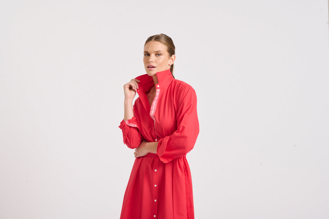 Shirty | The Pippa Oversized Longline Dress | Red / Pink Trim