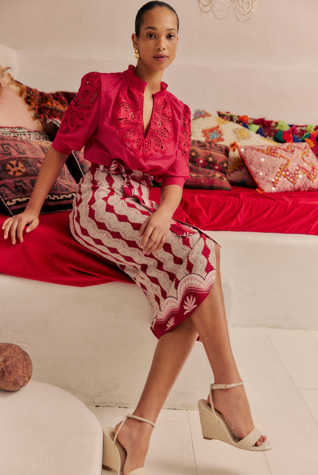 Once Was | Oleander Cotton Silk Blouse | Ruby - Dutch Hideout