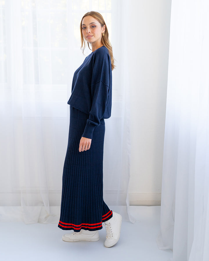 Arlington Milne | Rebecca Knit Skirt | Navy / Poppy