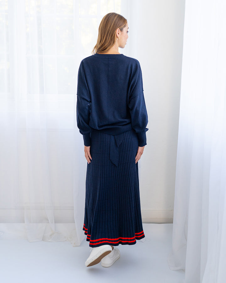 Arlington Milne | Rebecca Knit Skirt | Navy / Poppy