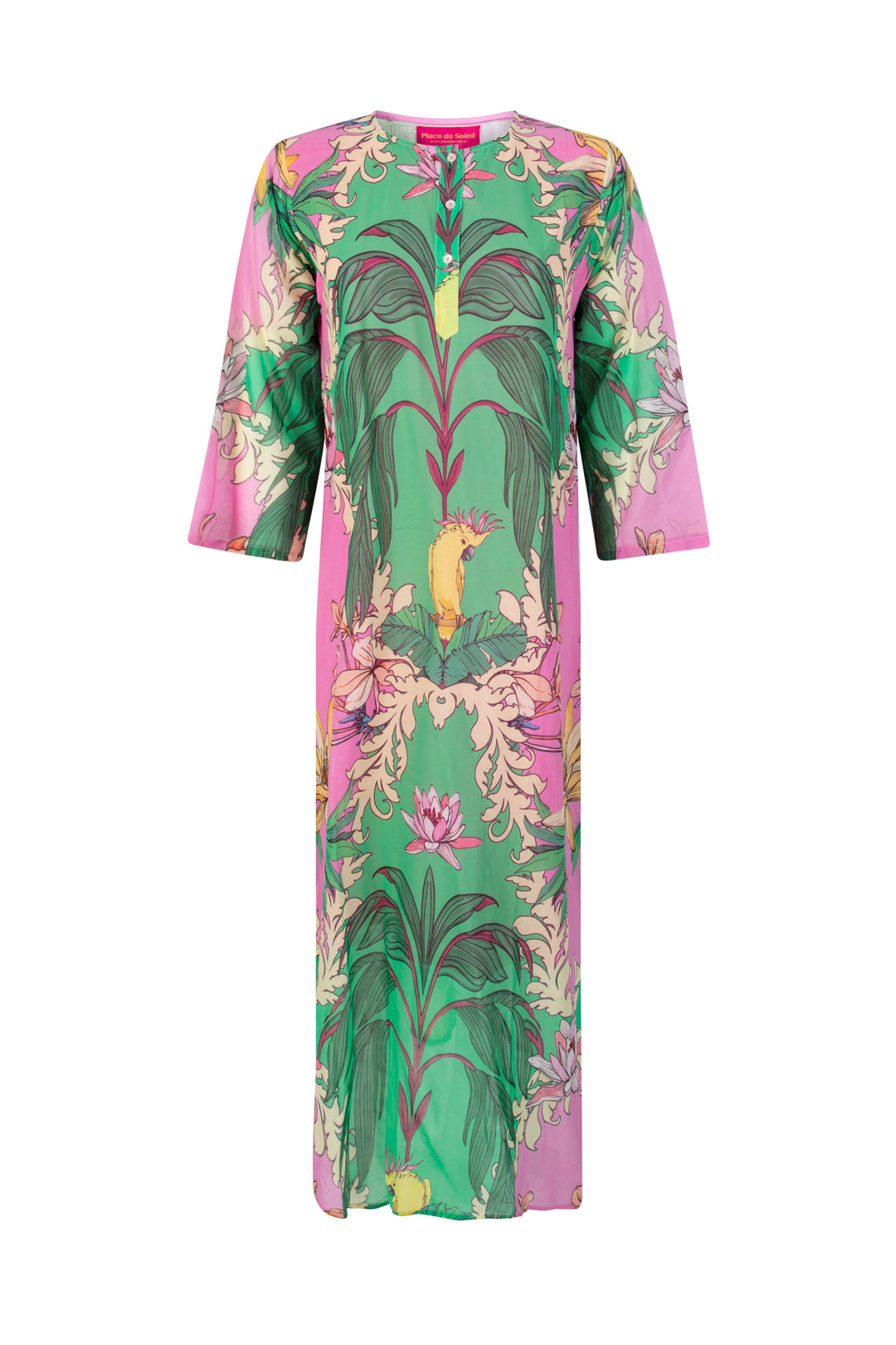 Place du Soleil | Green Birds Long Dress | Multi Green