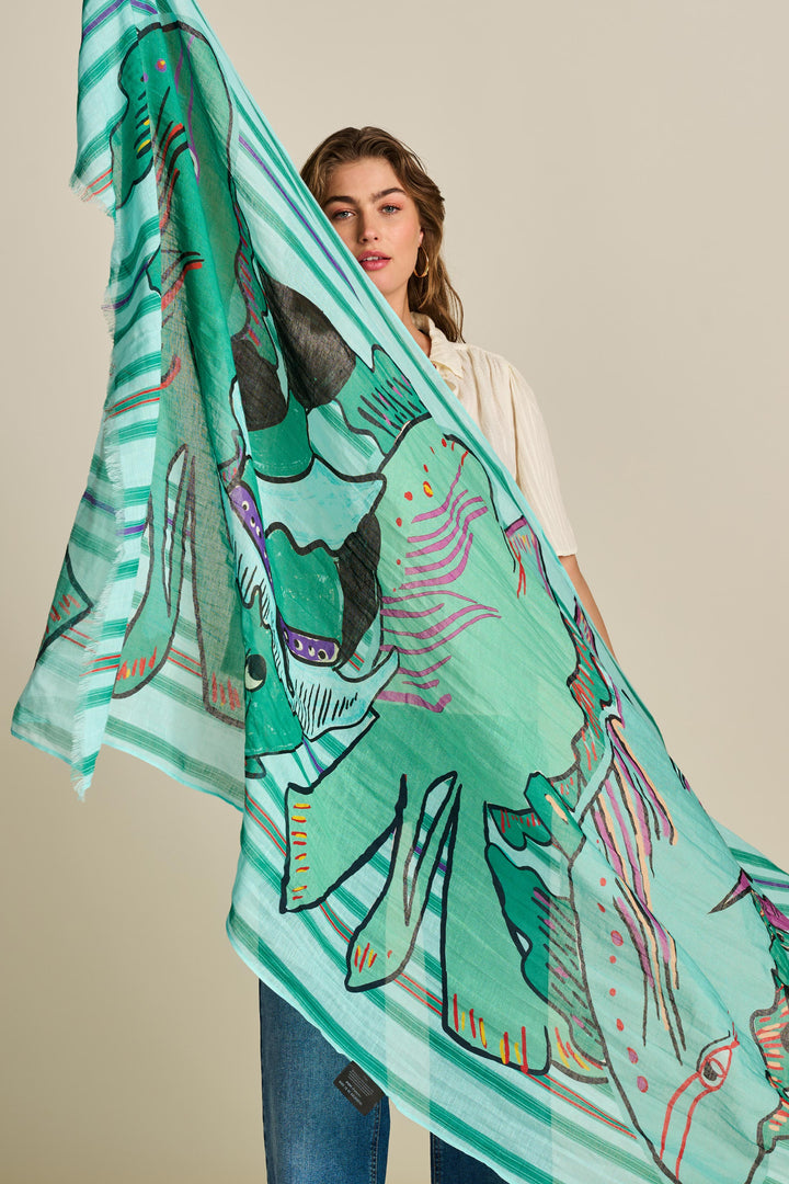 Pom Amsterdam | Shawl | Fish Aqua Blue