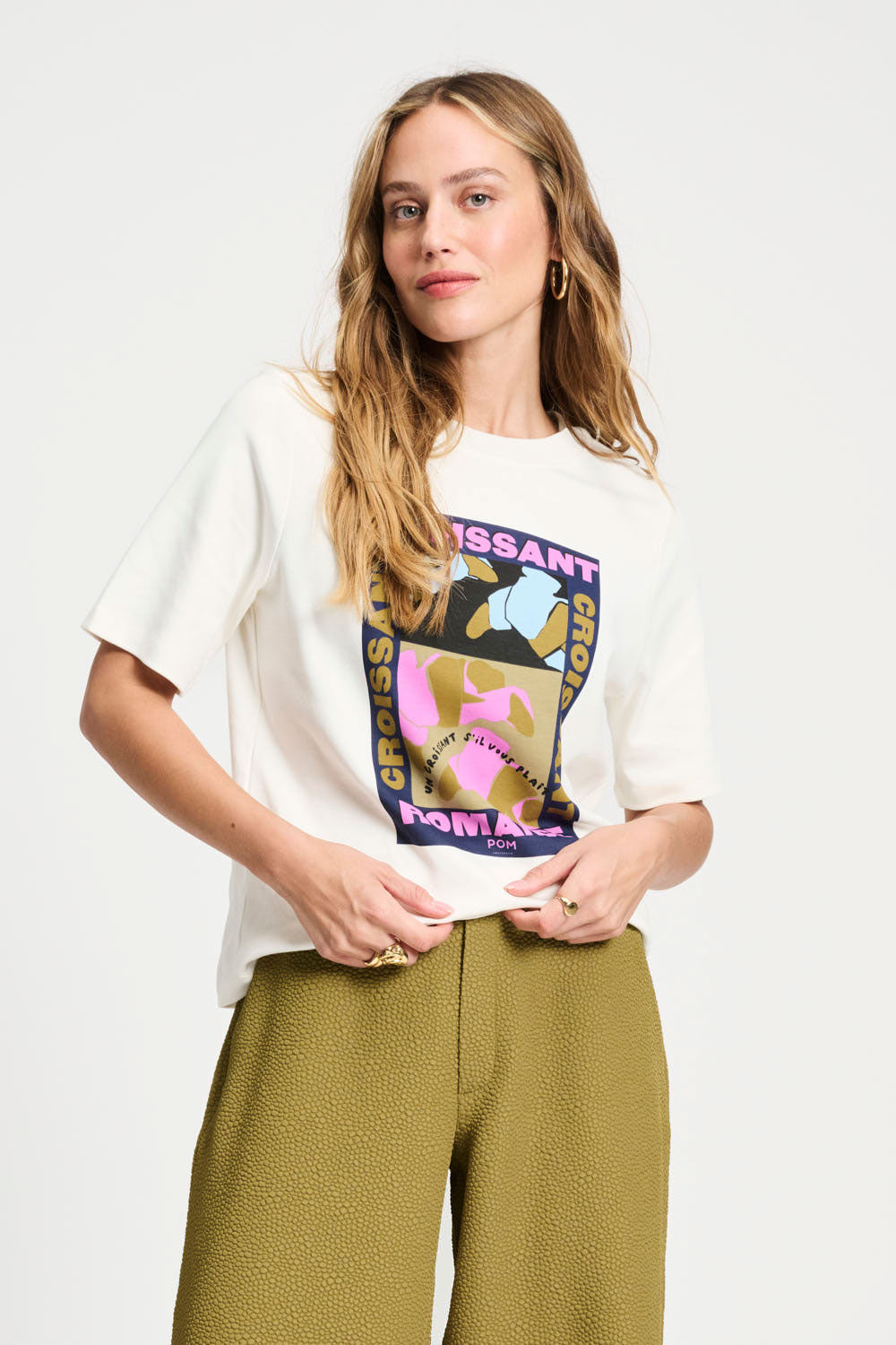 POM Amsterdam | T Shirt - Croissant Romance | White - Dutch Hideout